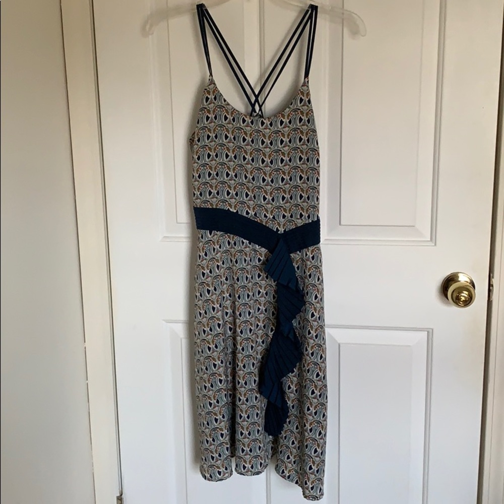 Strappy printed dress with sewn in sash.